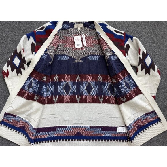 NWT Lucky Brand Aztec Cardigan Sweater Tofu Medium Southwestern $149.50 New - Picture 6 of 12